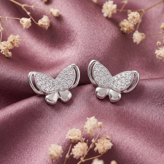 Little Wings: Crystal Butterfly Stud Earrings in 925 Sterling Silver