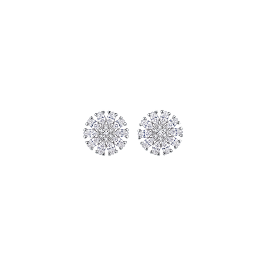 Solena: Floral Halo Stud Earrings in Sterling Silver