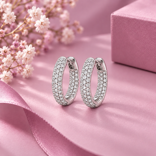 Valora: Pave Hoop Earrings in 925 Sterling Silver