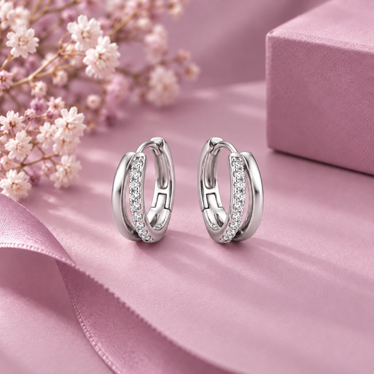 Aveline: Pave Hoop Earrings in 925 Sterling Silver