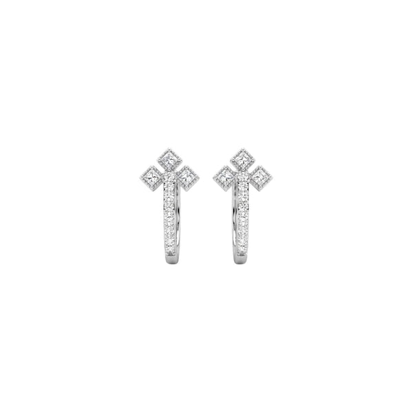 Tria: Geometric Pavé Huggie Earrings in 925 Sterling Silver