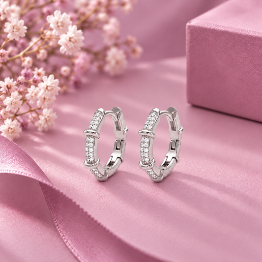 Unison: Pave Link Hoop Earrings in 925 Sterling Silver