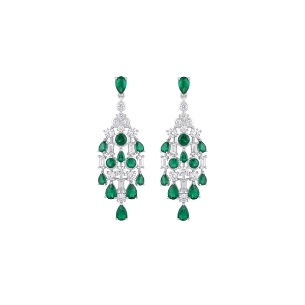Imperial Green: Emerald Crystal Drop Earrings in 925 Sterling Silver