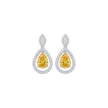 Radiant Yellow Pear-Cut Halo Earrings