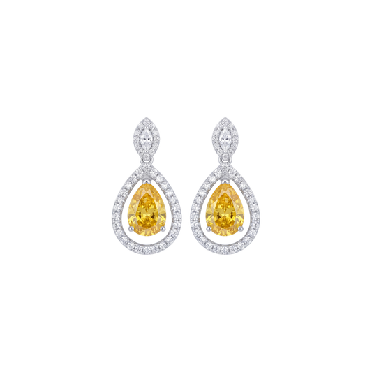 Radiant Yellow Pear-Cut Halo Earrings