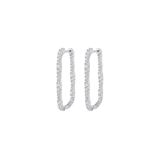 Elegant Geometric Rectangular Diamond Hoop Earrings