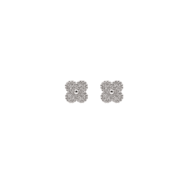 Odelie: Pave Quatrefoil Stud Earrings in Sterling Silver