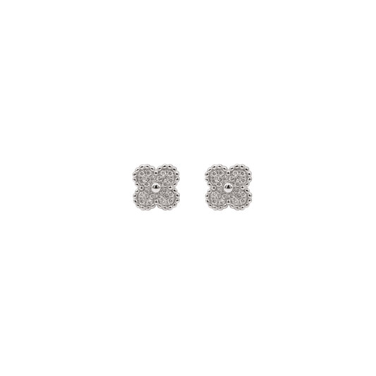 Odelie: Pave Quatrefoil Stud Earrings in Sterling Silver