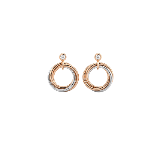 Entwine: Dual-Tone Interlocking Circle Drop Earrings in Sterling Silver