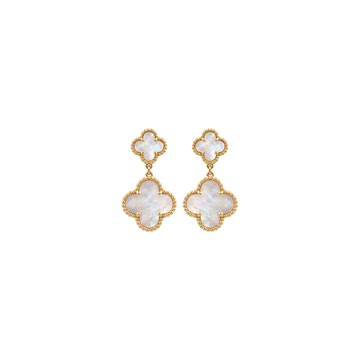 Bellecour: Mother of Pearl Quatrefoil Drop Earrings in Gold-Plated Sterling Silver