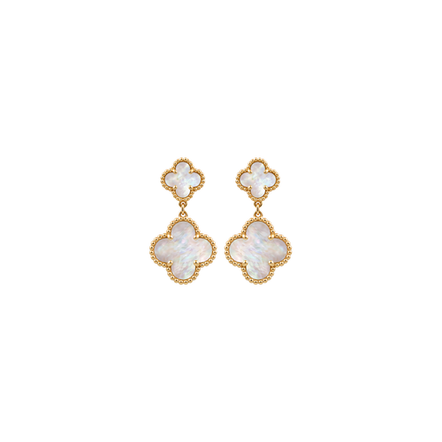 Bellecour: Mother of Pearl Quatrefoil Drop Earrings in Gold vermeil 925 Sterling Silver