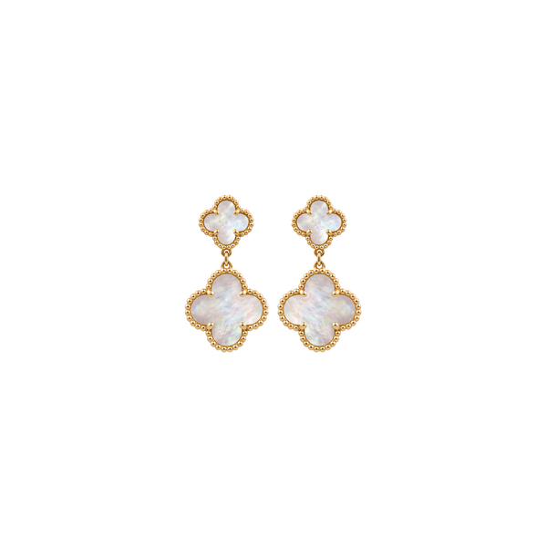 Bellecour: Mother of Pearl Quatrefoil Drop Earrings in Gold vermeil 925 Sterling Silver
