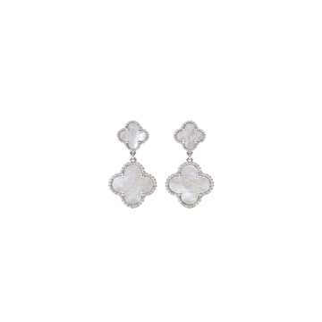 Bellecour: Mother of Pearl Quatrefoil Drop Earrings in Sterling Silver