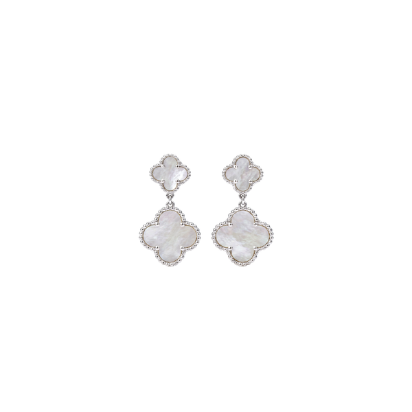 Bellecour: Mother of Pearl Quatrefoil Drop Earrings in 925 Sterling Silver