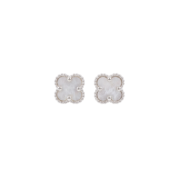Alizee: Mother of Pearl Quatrefoil Stud Earrings in Sterling Silver
