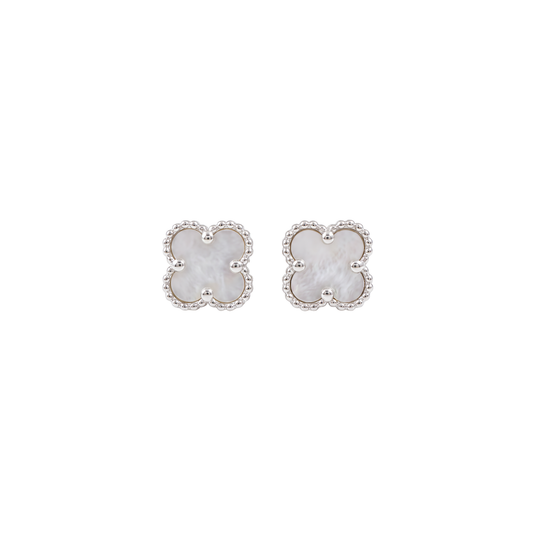 Alizee: Mother of Pearl Quatrefoil Stud Earrings in Sterling Silver