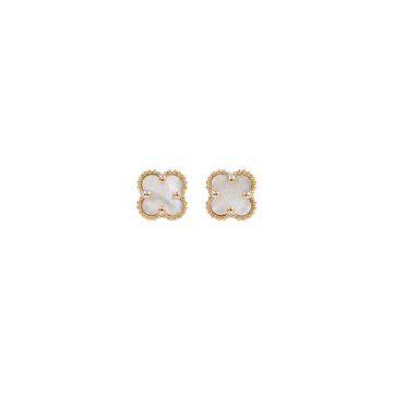 Alizee: Mother of Pearl Quatrefoil Stud Earrings in Gold-Plated Sterling Silver