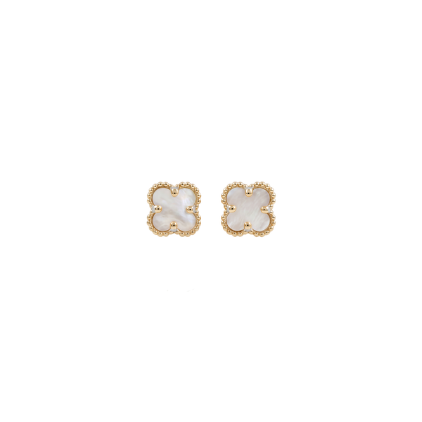 Alizee: Mother of Pearl Quatrefoil Stud Earrings in Gold vermeil 925 Sterling Silver