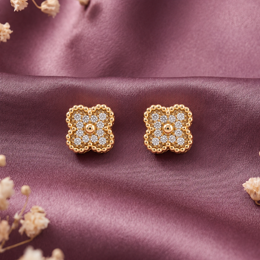 Elodie: Quatrefoil Stud Earrings in Gold-Plated Sterling Silver