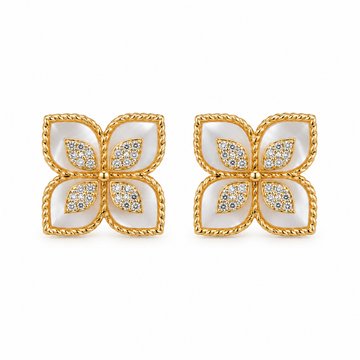 Moonflower: Mother-of-Pearl Floral Earrings in Gold Vermeil 925 Sterling Silver