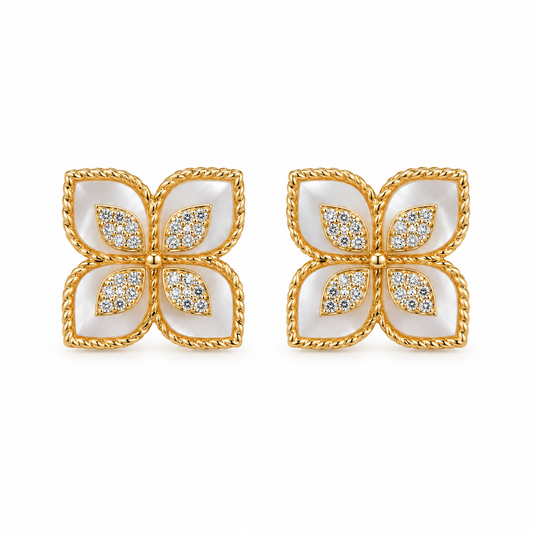 Moonflower: Mother-of-Pearl Floral Earrings in Gold Vermeil 925 Sterling Silver