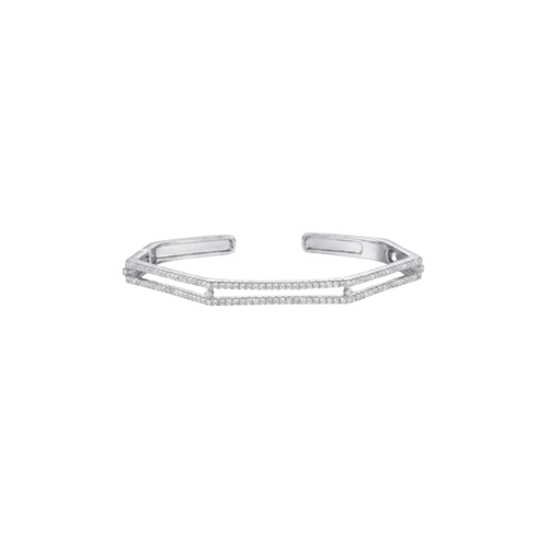 Geometric Hexagonal Pave Diamond Kada in 925 Sterling Silver
