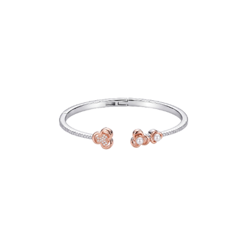 Bellissima: Floral Pearl Open Kada in 925 Sterling Silver