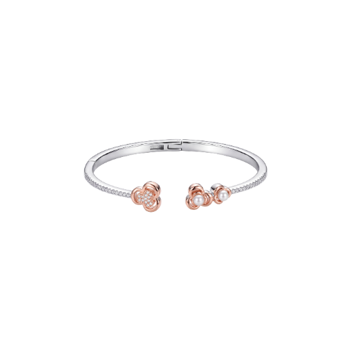 Bellissima: Floral Pearl Open Kada in 925 Sterling Silver