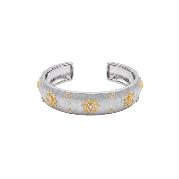 Royal Rosette: Two-Tone Floral Crystal Kada in 925 Sterling Silver