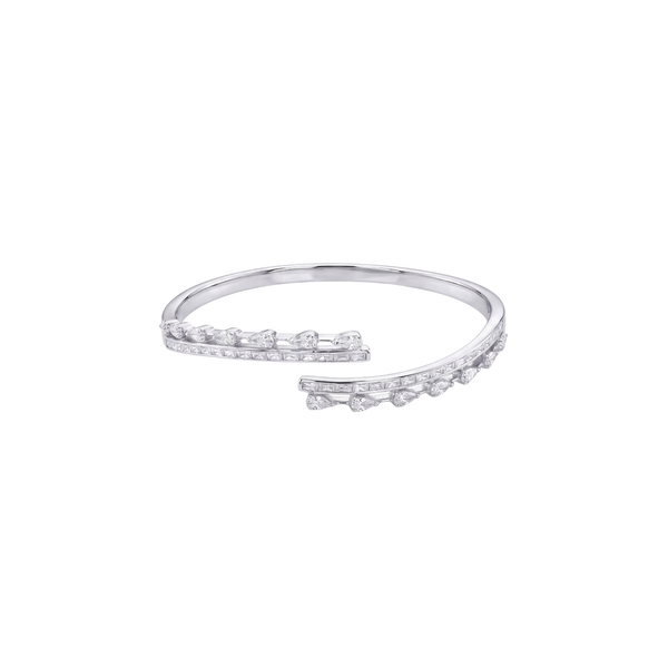 Silver Sway: Crystal Open Kada in 925 Sterling Silver