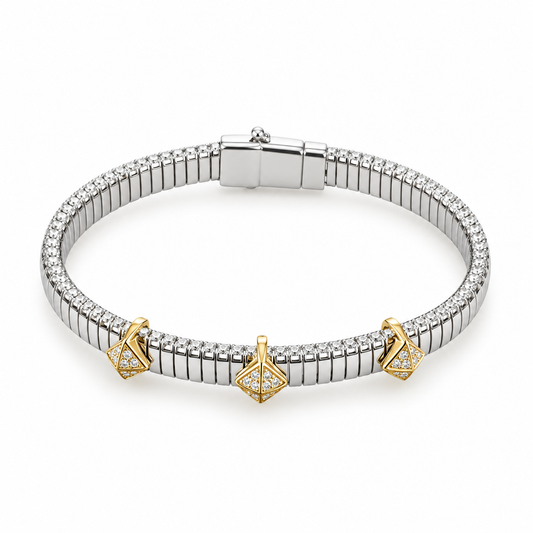 Threefold Grace: Two-Tone Charm Kada in 925 Sterling Silver
