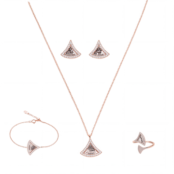 Nova: Pendant, Earrings, Ring & Bracelet Set in Rose Gold-Plated Sterling Silver