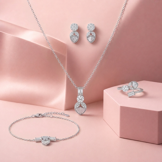 Melange: Pendant, Earrings, Ring & Bracelet Set in 925 Sterling Silver