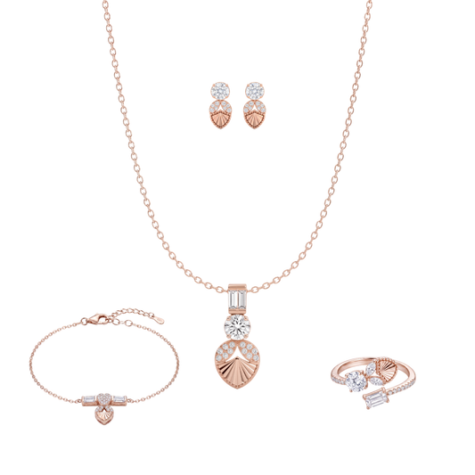 Mélange: Pendant, Earrings, Ring & Bracelet Set in Rose Gold-Plated Sterling Silver
