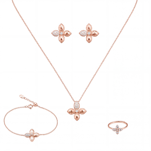 Bloom: Pendant, Earrings, Ring & Bracelet Set in Rose Gold-Plated Sterling Silver