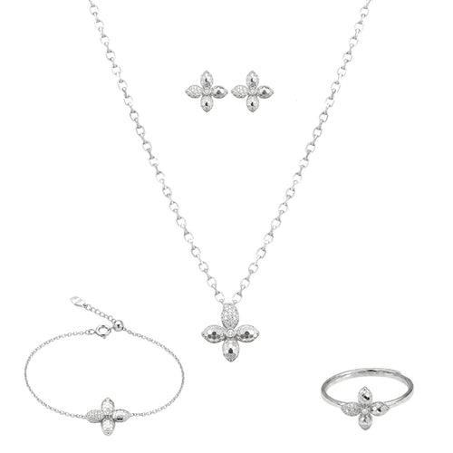 Bloom: Pendant, Earrings, Ring & Bracelet Set in 925 Sterling Silver