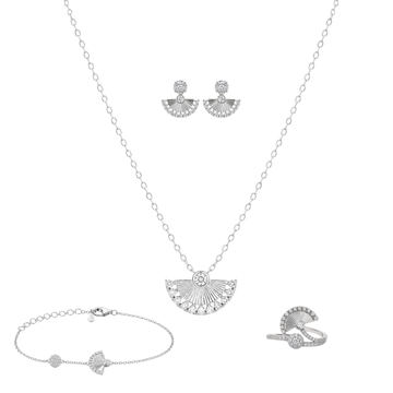 Moonbeam: Pendant, Earrings, Ring & Bracelet Set in Sterling Silver