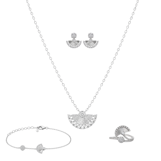 Moonbeam: Pendant, Earrings, Ring & Bracelet Set in Sterling Silver