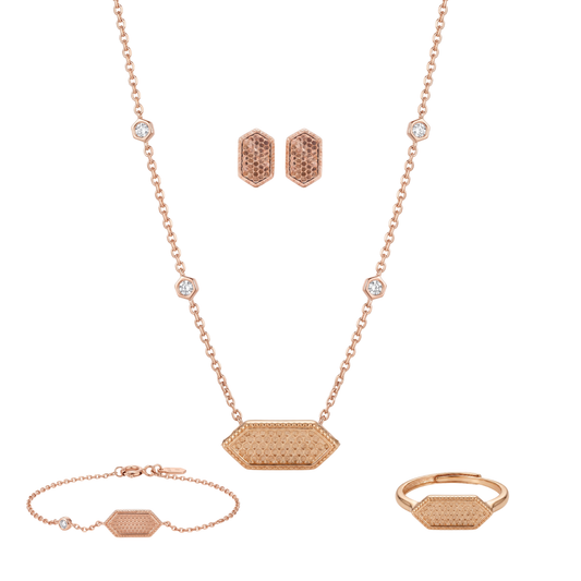 Monolith: Pendant, Earrings, Ring & Bracelet Set in Rose Gold-Plated Sterling Silver