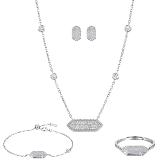 Monolith: Pendant, Earrings, Ring & Bracelet Set in 925 Sterling Silver