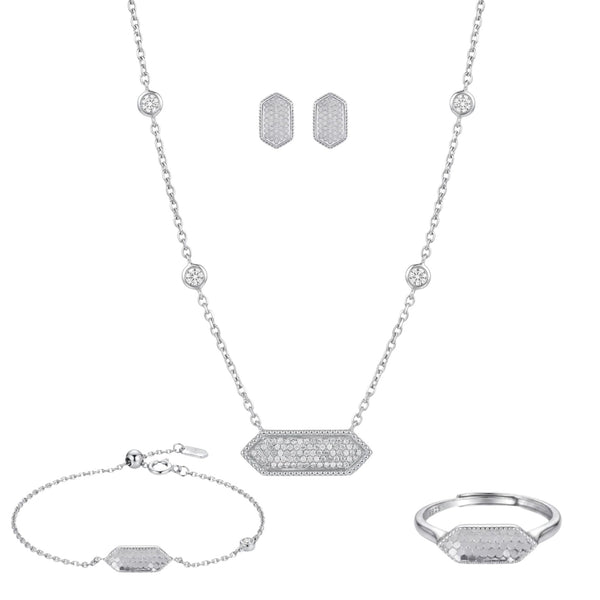 Monolith: Pendant, Earrings, Ring & Bracelet Set in 925 Sterling Silver
