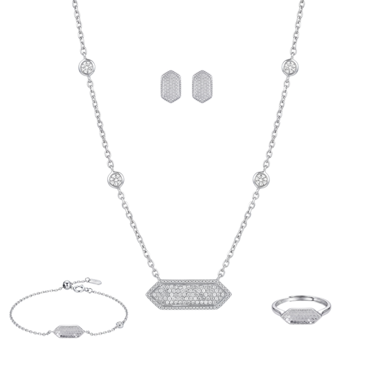 Monolith: Pendant, Earrings, Ring & Bracelet Set in Sterling Silver
