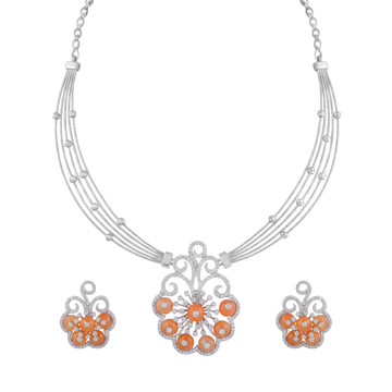 Florévie: Floral Statement Pendant Set in 925 Sterling Silver