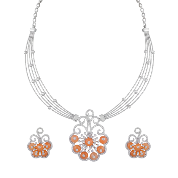 Florévie: Floral Statement Pendant Set in 925 Sterling Silver