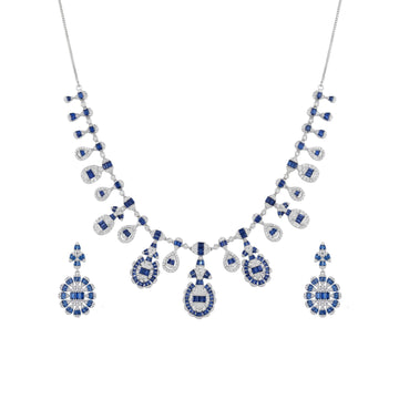 Blue Reverie: Blue Stone Statement Necklace & Drop Earrings Set in 925 Sterling Silver