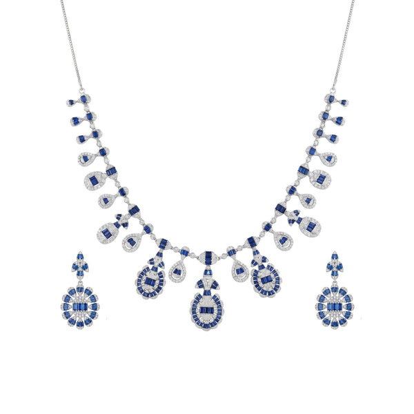 Blue Reverie: Blue Stone Statement Necklace & Drop Earrings Set in 925 Sterling Silver