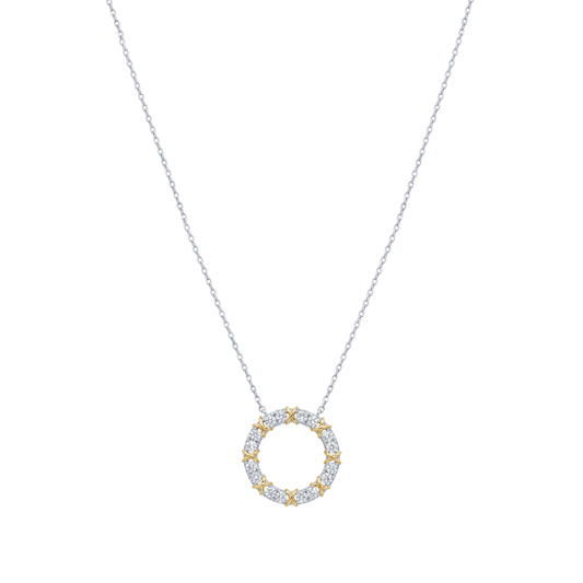 Mademoiselle: Two-Tone Circular Pendant Necklace in 925 Sterling Silver