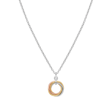 Chance Meeting: Interlocking Three-Tone Pendant Necklace in 925 Sterling Silver