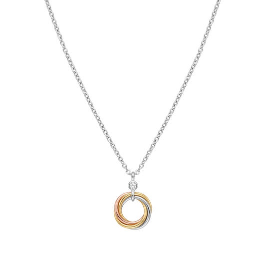 Chance Meeting: Interlocking Three-Tone Pendant Necklace in 925 Sterling Silver