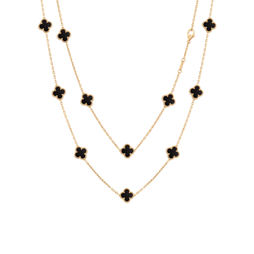 Le Noir: Black Clover Layered Necklace in Gold Vermeil